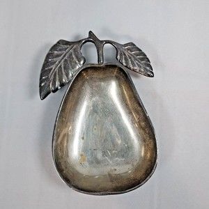 Vintage Pear & Leaves Shaped AMC India Silver Plated Tray Candy Trinket Dish